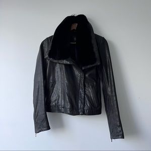 Danier Leather Jacket with Faux fur cowl collar